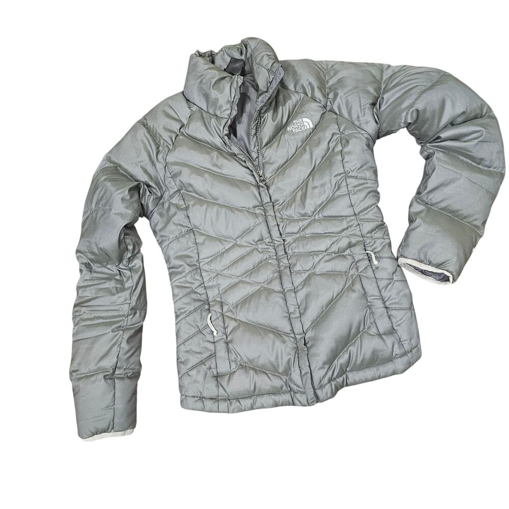 The North Face Women's 550 Down Puffer Jacket Gray Full Zip Winter Coat S/P
